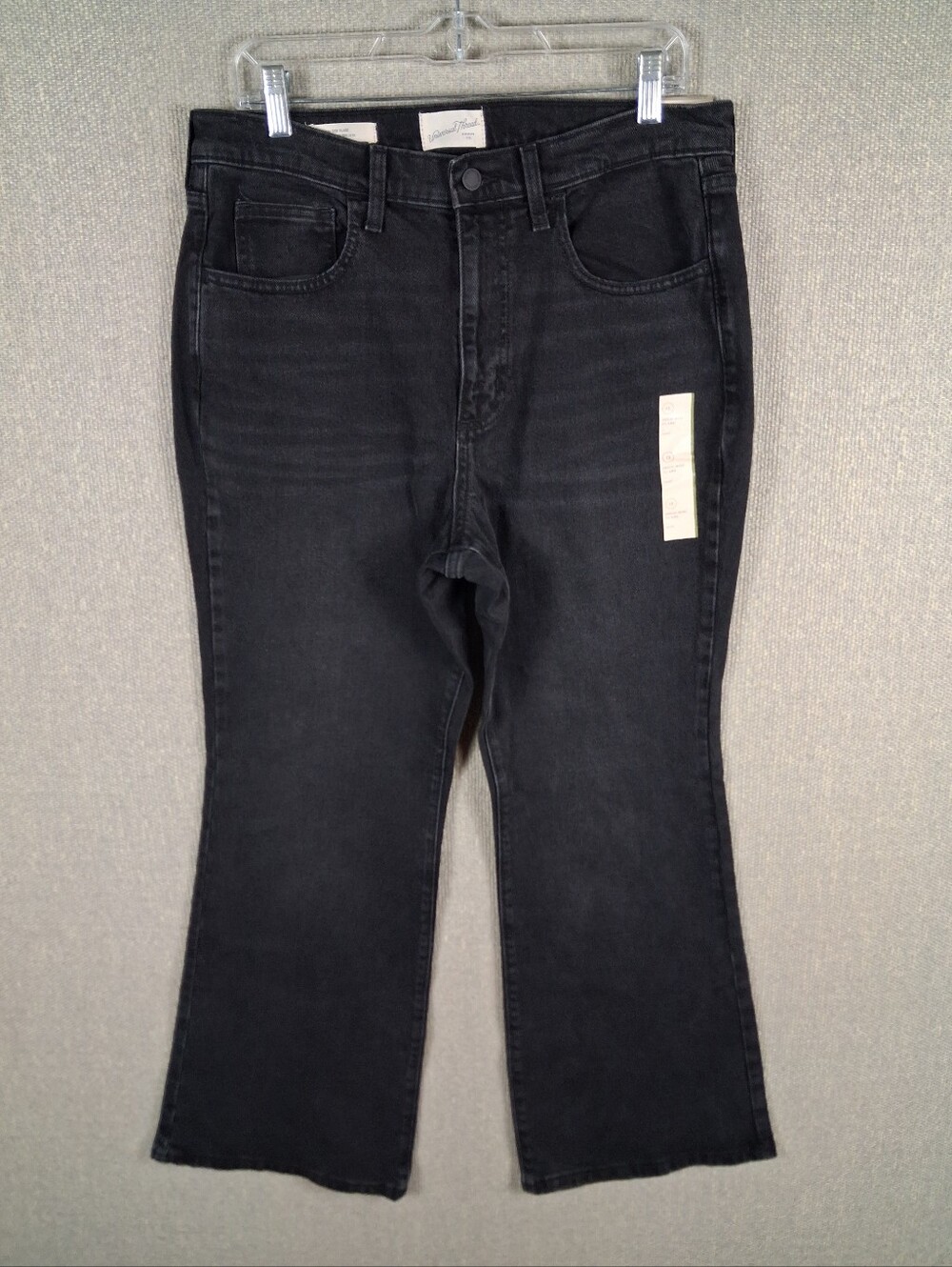 Universal Thread High Rise Flare Jeans Size 12 Short Black Denim Pockets Stretch